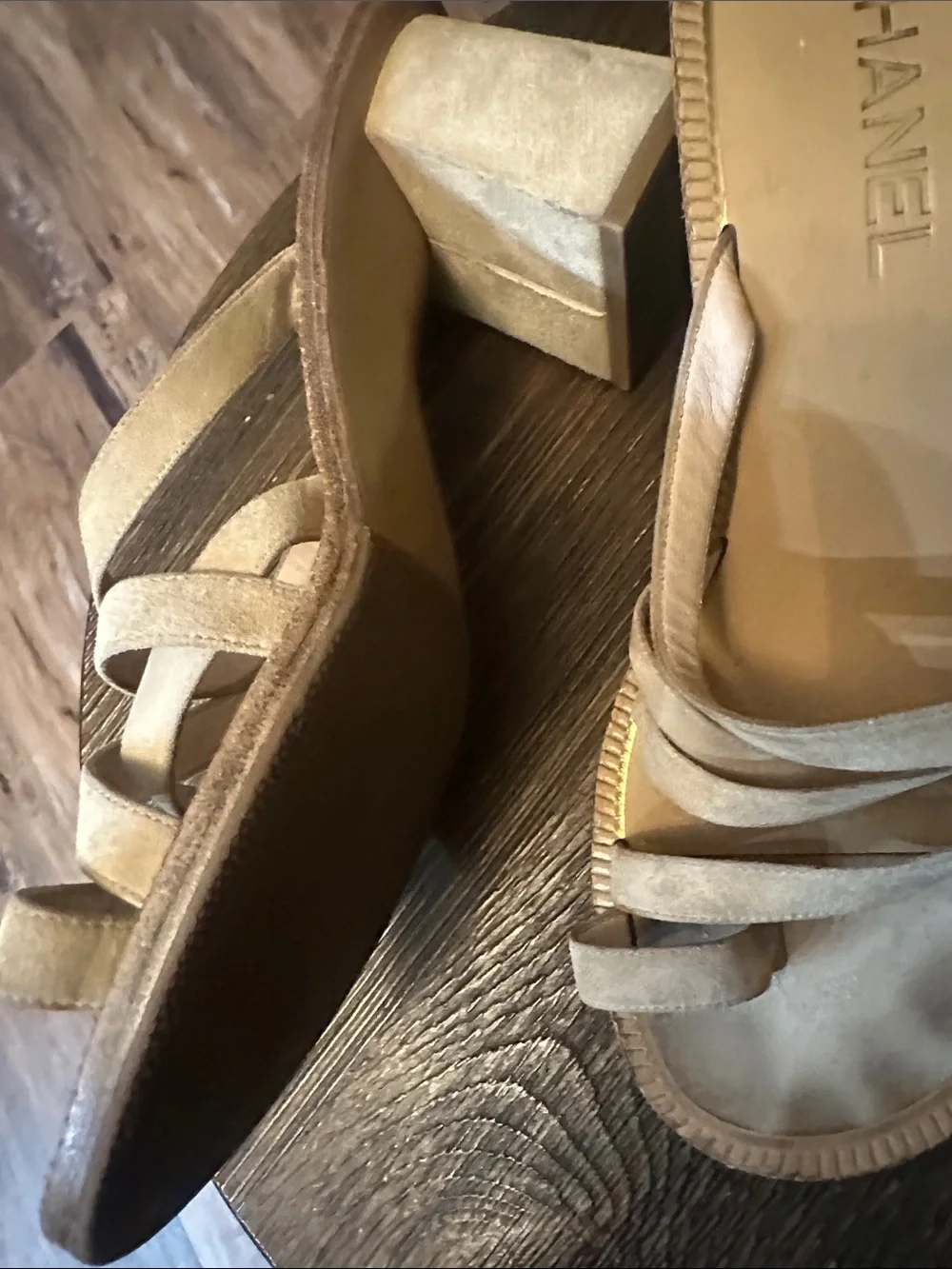 CHANEL Nude Strappy Slide Sandals